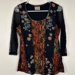 EDISTA Women's Vintage Y2K Sheer Lace Sleeve Embellished Scoop Neck Top Size L Black Size L Photo 0