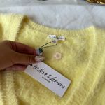 For Love & Lemons Devon Cropped Fuzzy Cardigan Puffy Sleeve Sweater Yellow Photo 5