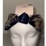 Elegant Navy Beaded Headband with Gold & Bronze Floral Embroidery Blue Photo 2