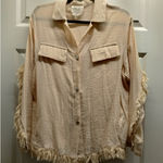 Fantastic Fawn  Size Small Beige Cream Fringe Long Sleeve Button-Up Shirt Photo 0