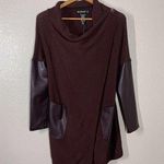 BLANK NYC Vegan Leather Sleeve Knit Cardigan Burgundy Button Cowl Neck NEW Photo 0