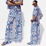 ZARA  PRINTED PALAZZO PANTS Blue & Pink Patterned Wide Leg Size M NEW Photo 1