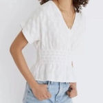 Madewell V-Neck Smocked-Waist Top Blouse Shirt Square Jacquard Print Size Small Photo 0