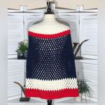 Vintage 80s 90s Crocheted Wool Poncho Cape Red White Blue Large XL Photo 1