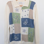 VTG Alfred Dunner Womens Sweater Size S Cream Butterfly Floral Cottage Patchwork Photo 0
