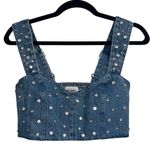 Show Me Your Mumu NEW NWOT  Shaina Rhinestone Embellished Crop Top Indigo Denim Photo 4