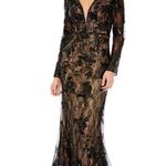 Mac Duggal 79351 Womens Black Embellished Long Sleeve Plunge Neck Trumpet Dress Photo 0