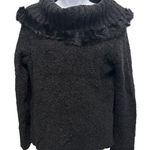 Escapade Black‎ Boucle Knit Rabbit Fur Trim Cowl Neck Sweater Medium Black Photo 0