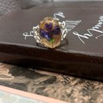 Handmade Purple Floral Pressed Flower Ring Adjustable Silver Band Photo 9