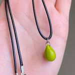 Handmade opaque chartreuse green color teardrop Czech glass simple minimalist necklace💚 Photo 2