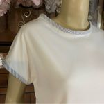 VINTAGE 1980'S WHITE WITH GRAY ACCENTS CAP SLEEVE KNIT TEE SHIRT (S) Photo 3
