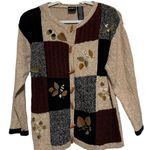 Erika  Women's Color Block Brown Tan Black‎ Sweater Wood Toggle Buttons Size M Photo 0