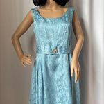 Vintage OOAK Jacquard blue sleeveless retro midi dress gemstone belt M Size M Photo 12