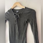 Aerie  Ribbed Olive Green Lace Up Long Sleeve Bodysuit Photo 1