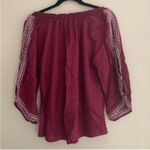 Sonoma  Maroon Red Embroidered Exposed Sleeve Peasant Blouse Shirt Top Boho Photo 6