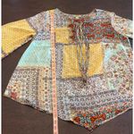 One World Boho Patchwork Peasant Tunic Top 1X Flowy Tie Front Festival Gypsy Hippie Lagen Photo 6