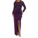 XScape Long Sleeve Lace Bodice Ruffled Formal Dress Photo 4