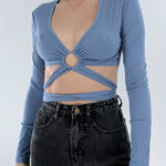 SheIn Women’s Blue O-Ring Long Sleeve Tie Wrap Crop Top Size Small Photo 0