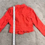 Free People  Moto‎ Jacket Size 4 Red Linen Blend Asymmetrical Zip Cropped Y2K Photo 8