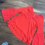 Free People $88  Parisian Red Eyelet S boho lace V Neck Puff Sleeve top Nwot fall Photo 6