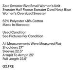 ZARA  Sweater Size Small Women's Knit Sweater Half Fleece Sweater Cowl Neck  Photo 1