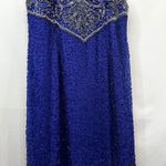 Laurence Kazar VTG  Plus‎ Size XXL Dress Royal Blue Beaded Halter Keyhole Maxi E Photo 7