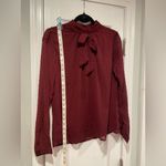 NWT Aconiya Size M Burgundy Swiss Dot Chiffon Lined High Neck Bow Lined Top Red Size M Photo 6