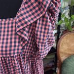 ZARA  Pink & Navy Gingham Check Ruffle Babydoll Prairie Midi Dress Photo 2