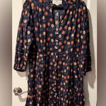 Trovata Birds of Paradis Yulia Navy Floral Long Sleeved Shirtdress | M Blue Size M Photo 0