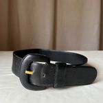 Vintage Charter Club Wide Black Leather Belt Curved Buckle 2" Medium Photo 1