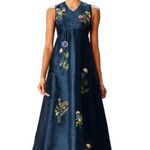 Eshakti Wayward Fancies Floral Embroidery Dupioni Empire Midi Dress Navy Size SM Photo 0