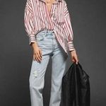 ANINE BING Mia Silk Striped Buttoned Cuffs Blouse Photo 0