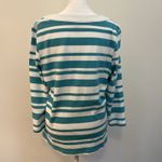Talbots  Teal Blue White Striped Henley Button Shirt Top Tunic Large Pima‎ Cotton Photo 2