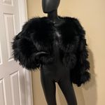 Genuine Raccoon Fur Coat Long Sleeve lined Trench Jacket Parka Puffer bomber fur Black Size XL Photo 17