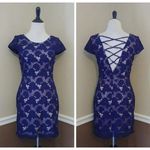 Blue Floral Lace Beige Lining Strappy V Back Modcloth Cocktail Dress by Soieblu Size M Photo 1