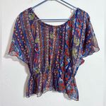 Angie boutique boho patchwork floral peplum top, semi sheer, size small Photo 4