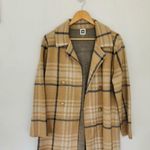Anne Klein Tan Plaid Coat Soft Trench Open Drape Cardigan Beige Camel Black Neutral Photo 9