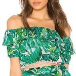 Lovers + Friends Alicia Crop Off Shoulder Top Palm Jungle Print Medium Green NWT Photo 0