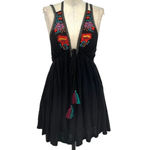 Free People  Lovers Cove Embroidered Tassel Mini Dress in Black Size XS‎ Photo 2