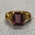 Elegant 14k Gold Plated Emerald Cut Amethyst Cocktail Ring Size 9 Purple Photo 3