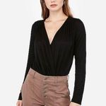 H&M Black Deep V neck Draped across over Long Sleeve Slinky Bodysuit sz Medium Photo 0