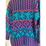 Vintage 80s Chunky Cardigan Sweater Bold Colorful Aztec Patterned Women's M Blue Size M Photo 5