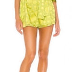 Lovers + Friends NWT‎  Citron Green Regina Polka Dot Romper Satin Off Shoulder Sm Photo 0