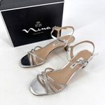 Nina NWT Silver Metallic Foil Crystal Strappy MID-HEEL Dress Sandal Size 8 Photo 2