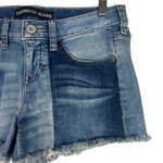 EXPRESS  Denim Shorts Womens 0 Medium Wash Two Tone Frayed Hem Retro Cowgirl Photo 1
