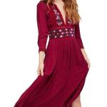 Free People  embroidered floral midi dress in raspberry size XSmall Photo 0