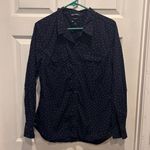 Gap Womens Long Sleeve Button Down Shirt Boyfriend Fit Navy Pink Polka Dot Large Photo 0