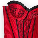 VTG Red and Black Beaded Corset Boustier Lingerie Sexy Christmas Size Small Photo 2