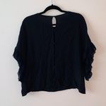 ZARA Navy Ruffle Sleeve Button Back Top Photo 3