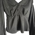 Moussy Black Twisted Button Front Long Sleeve Poplin Top Size Small Photo 6